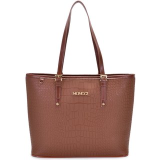 Bolsa Feminina Moncci Grande Ombro Forrada Fivela Roma Croco Caramelo