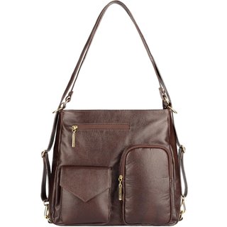 Bolsa mochila de couro liso Érica Marrom