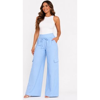 Calça Pantalona D Bell Outlet Fashion Com Amarração Azul