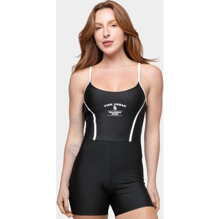 Macaquinho Fitness Slim Costa Nua College Silk Blackout Zero Transparência Pink Urban - Preto