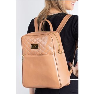 Mochila de couro liso Lune - Bege