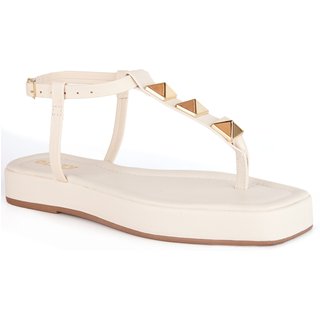 Sandália Chinelo Feminina Flat De Dedo Brilho Delicada Confortável Moda Macio Leve Original Olzzy Off-white