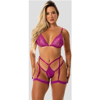 Conjunto Lingerie MdMix Sem Bojo de Renda Alcinha Regulável Roxo