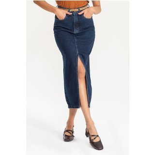 Saia Jeans Midi Noah Feminina Jeans Escuro