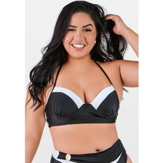 Top Biquíni Com Bojo Meia Taça Preto e Branco Plus Size Summer Soul