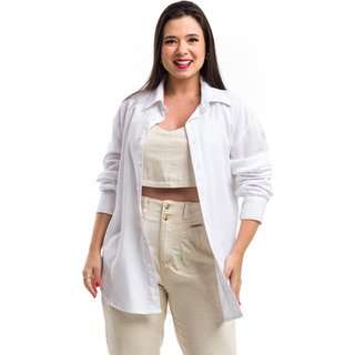 Camisa Oversized Restrito Jeans De Linho - BRANCO