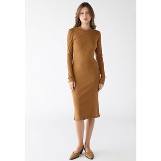 Vestido Midi Manga Longa Levosch Fendas Laterais Mostarda