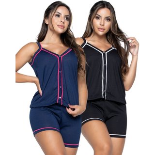 Kit 2 Pijama Alcinha Bravaa Store Curto Baby Doll Americano Blogueirinha Botão Adulto Amamentação 017