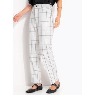 Calça Em Tecido Alfaiataria Xadrez Grid Quintess