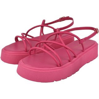 Sandália Feminina Plataforma CM Calçados Tira Colorida Verão Macia Leve Amarrar Gladiadora Pink