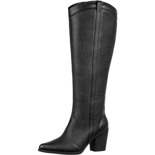 Bota Feminina Western Texana Country Cano Alto Bico Fino Preta
