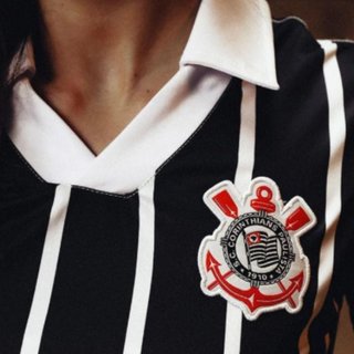 Polo Cropped Corinthians Retrô Feminino Preto