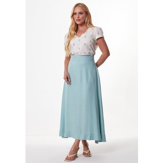 Conjunto Mamorena Blusa Manga Curta em Tecido Cora Estampada e Saia Midi Godê em Tecido Luna