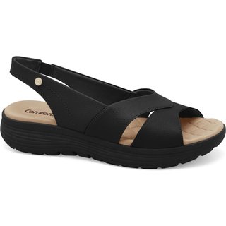 Sandália Feminina Couro Calce Fácil Preta Comfortflex 2543403-2