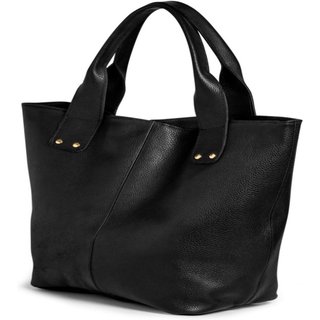 Bolsa Grande Feminina Couro Legítimo Alça de Ombro Sacola Fechamento Botão Cor Preto