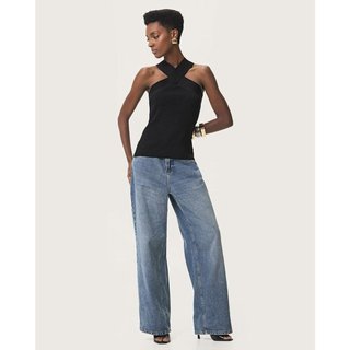 Blusa Justa Feminina Decote Frente Única Cruzada Tricô Canelado - ENFIM