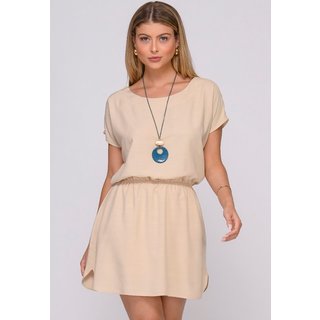 Vestido Curto M/C Elástico na Cintura Stela Bege