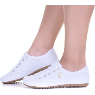 Sapatênis Branco Feminino Comfort Casual Cadarço Com Broche