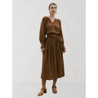 Saia Via Lessa Vittoria Midi Modelagem Evasê Marrom