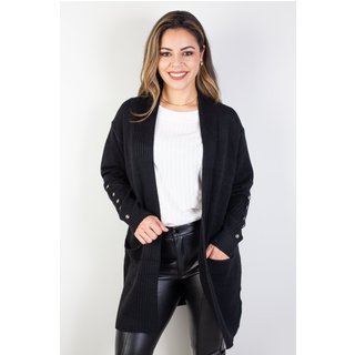 Cardigan alongado bolsos e botões na manga 81213 - Preto