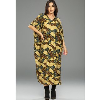 Vestido Cabanafree Kaftan Malha Saruel Estampa Folhas de Outono