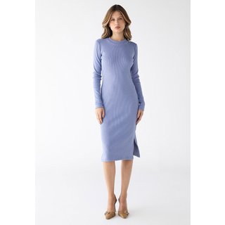 Vestido Midi Manga Longa Levosch Fendas Laterais Azul Serenity