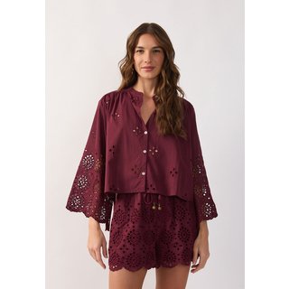 Camisa Feminina Dress To Bordado Inglês Vinho