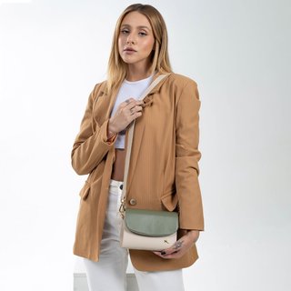 Bolsa Transversal Mr. Gutt Couro Pequena Alça Ajustavel Verde/Offwhite