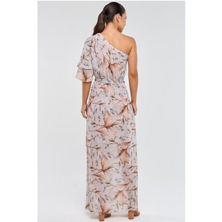 Vestido Longo PKS Um Ombro Só Estampa Mousse