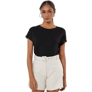 Camiseta Vih Triny Feminina Preta com Detalhes nos Ombros – Casual e Estilosa