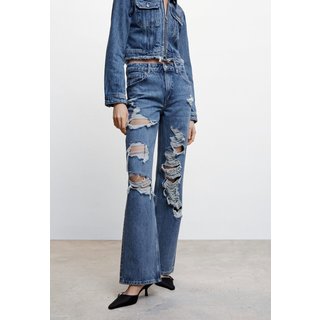 Calça Jeans Mango Flare Destroyed Azul