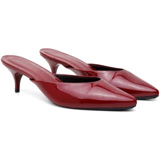 Sapato Feminino Scarpin Anna Andrade Mule Bico Fino Casual Salto Baixo Confortável Verniz Vermelho