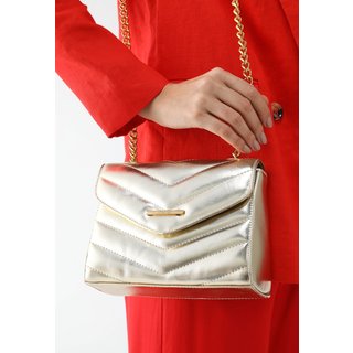 Bolsa Feminina Maria Milão Bordada Metalizada Dourada