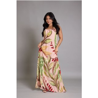 Vestido Em Viscose Longo Floral Feminino Lemier Collection Coral