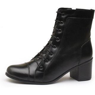Bota Feminina Em Couro Rangali Com Zíper e Amarração Preto