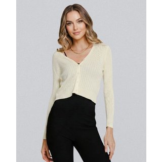 Cardigan Feminino Efeito Tricô com Botões 99233 Off White 206oz