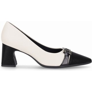 Scarpin Irene Salto Alto Off White com Preto