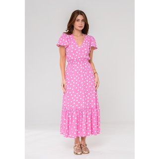 Vestido Aura Midi Anahi Poá Rosa