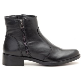 Bota Feminina Couro Cano Curto Bico Redondo Casual Dia a Dia Marrom Claro 34 Preto