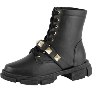 Bota Coturno Tratorada Lumiss Spike Pirâmide Plataforma Cano Curto Salto Baixo Preto