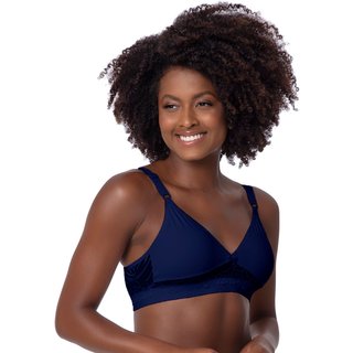 Sutiã Reforçado Gabi Lingerie Soutien Sem Bojo Microfibra Poliamida Rendado Marinho