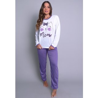 Pijama MVB Modas Longo Adulto Manga Comprida Inverno Roxo