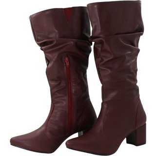 Bota Feminina Sloutchy Lirom Bico Fino Salto Grosso Cano Sanfonado Bordô