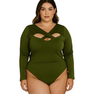 Body Summer body Plus Size Manga Longa com Decote Vazado