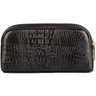 Necessaire Andrea Vinci De Couro Croco Adriana 12x23x6cm - Preto