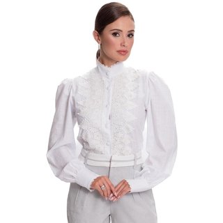 Camisa Social Feminina Rendada Luxo Moderna Teodoro Glamour Azul Marinho G Branco