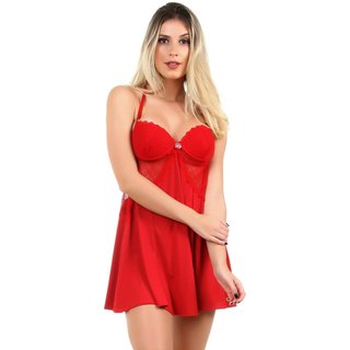 Camisola IMI Lingerie Com Bojo E Calcinha Em Microfibra E Renda Fascine Vermelha Vermelho
