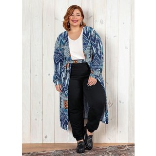 Cardigan Mangas Bufantes Plus Size Étnico Azul Marguerite