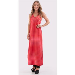 Vestido Longo 4 Estações Listrado Verão Vermelho