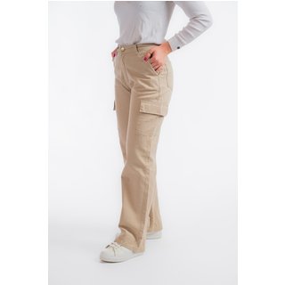 Calça Cargo Aero Jeans Wide leg Sarja Bege Claro